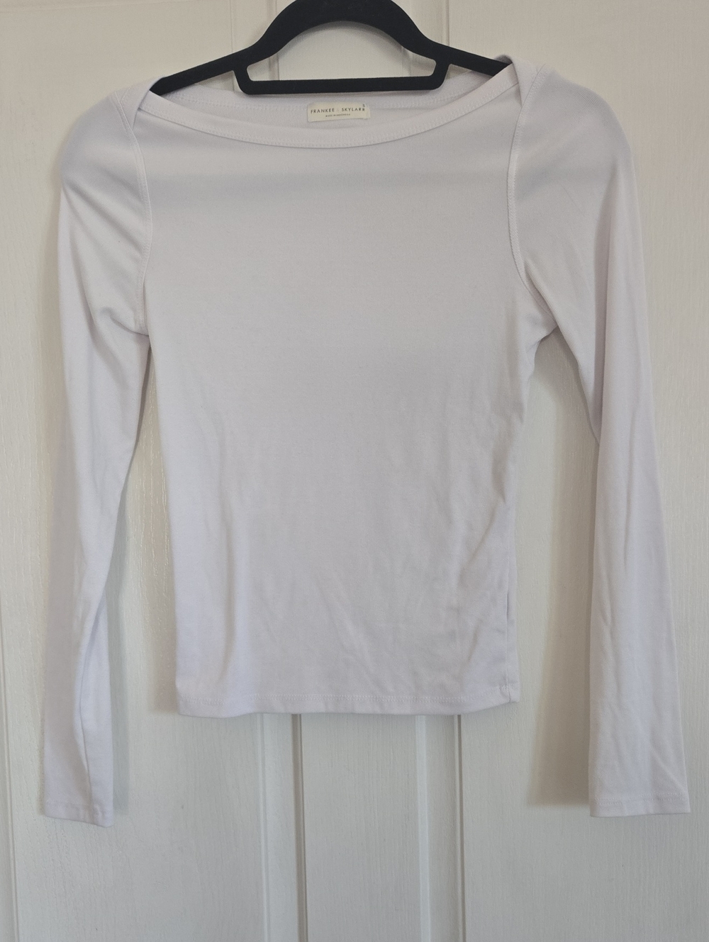 White Long-Sleeve Boatneck Top
